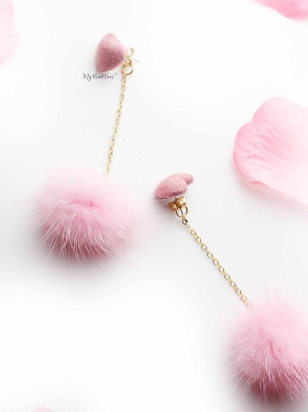 Daffodil Pink- Fur Drop love Earrings - Image 4