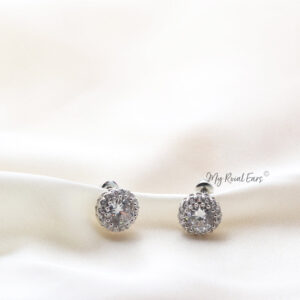Q.Natalie-classic shimmer and shine round silver bridal stud earrings - My Roial Ears LTD