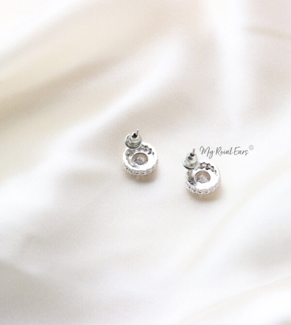 Q.Natalie-classic shimmer and shine round silver bridal stud earrings - My Roial Ears LTD