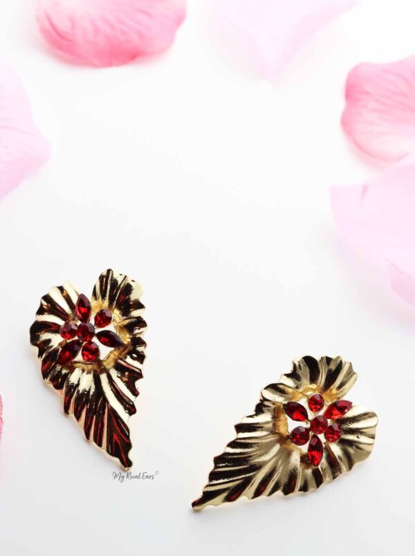 Bougainvillea Silver- heart shaped leaf statement Stud Earrings - My Roial Ears LTD