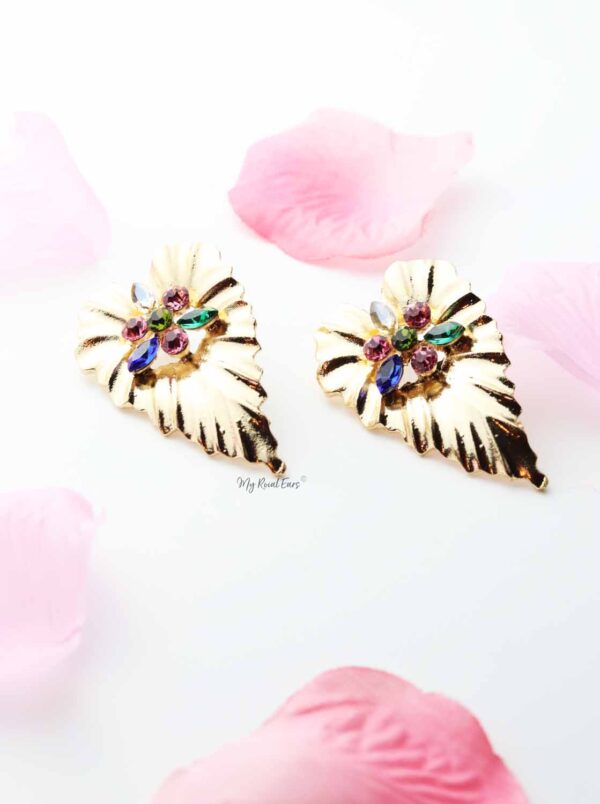 Bougainvillea Silver- heart shaped leaf statement Stud Earrings - My Roial Ears LTD