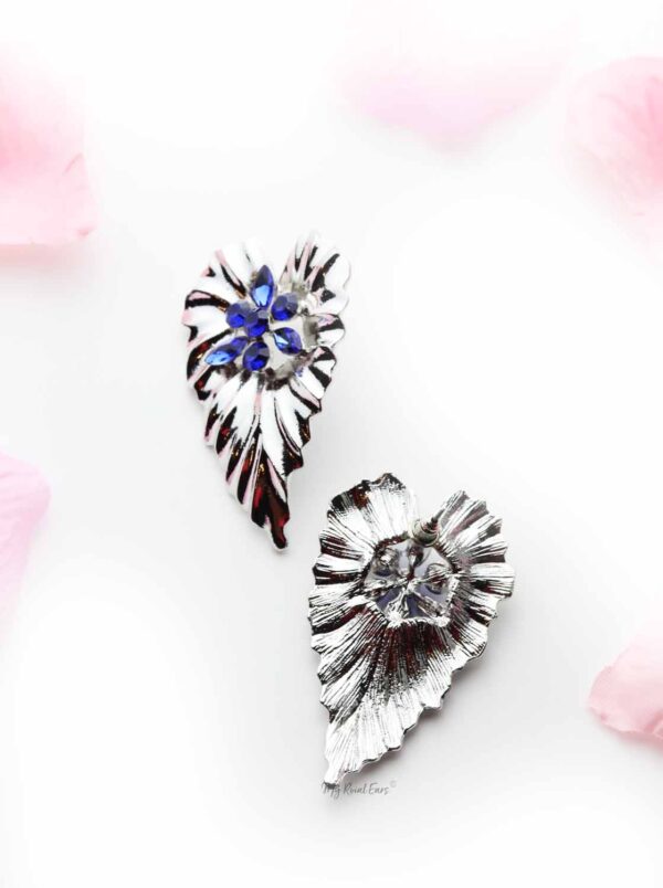 Bougainvillea Silver- heart shaped leaf statement Stud Earrings - My Roial Ears LTD