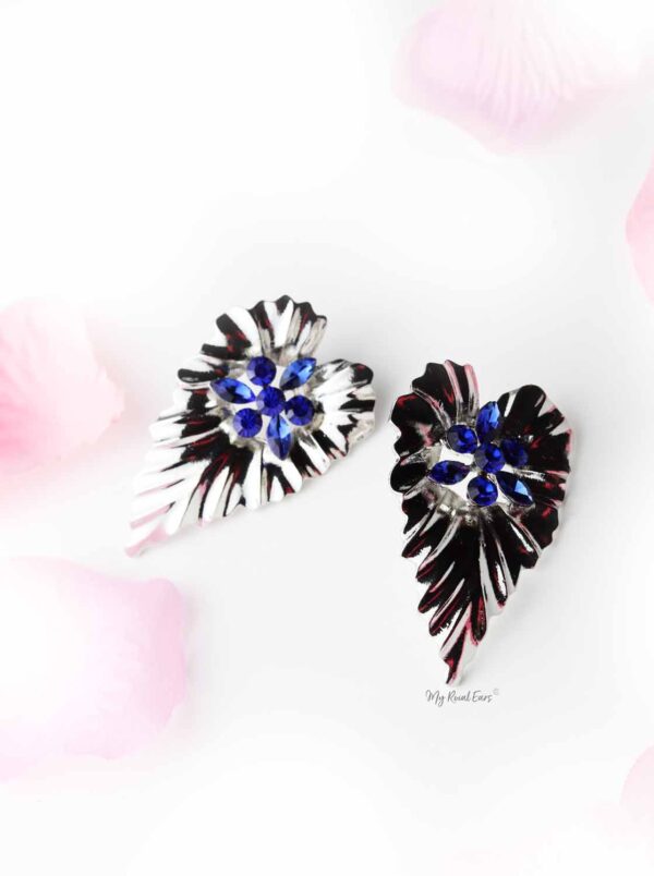 Bougainvillea Silver- heart shaped leaf statement Stud Earrings - My Roial Ears LTD