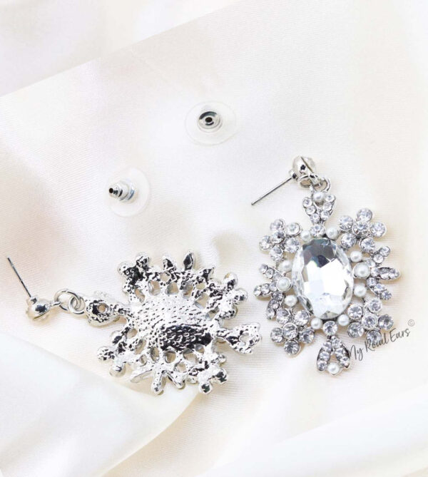Q.GABRIELLA- clear glass pearl white bridal stud earrings - My Roial Ears LTD