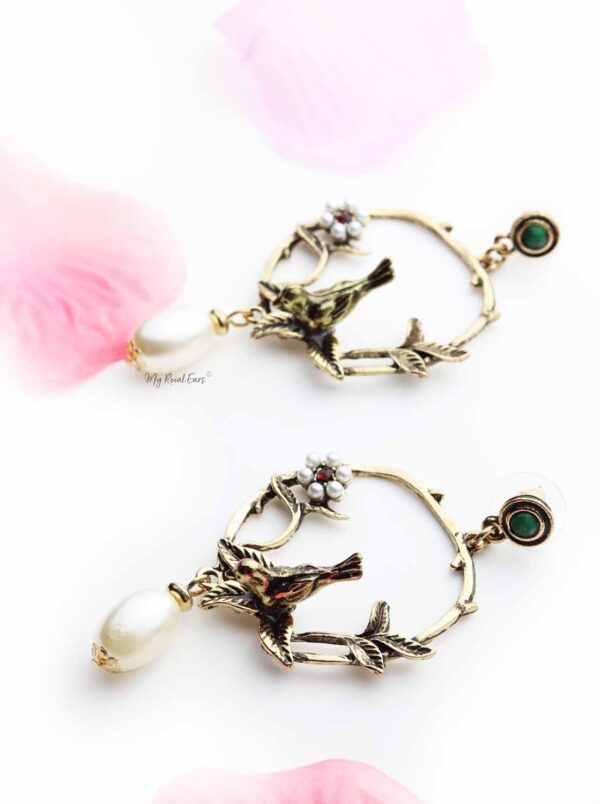 Heliconia Antic Gold Bird drop earrings - My Roial Ears LTD