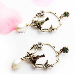 Heliconia Antic Gold Bird drop earrings - My Roial Ears LTD