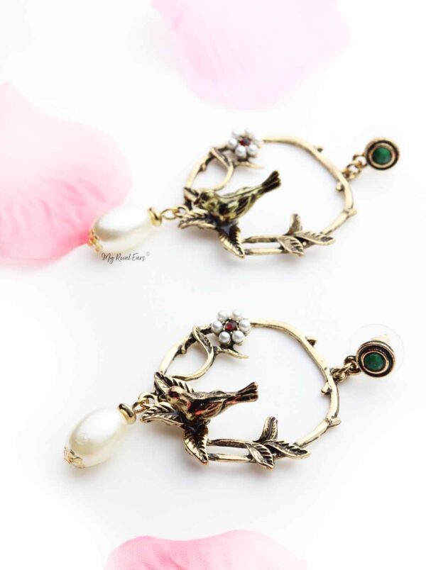 Heliconia Antic Gold Bird drop earrings - My Roial Ears LTD