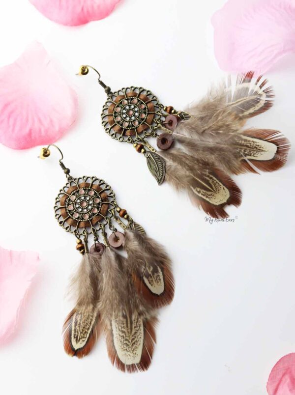 Lily-Ann- western native feather drop earrings - My Roial Ears LTD