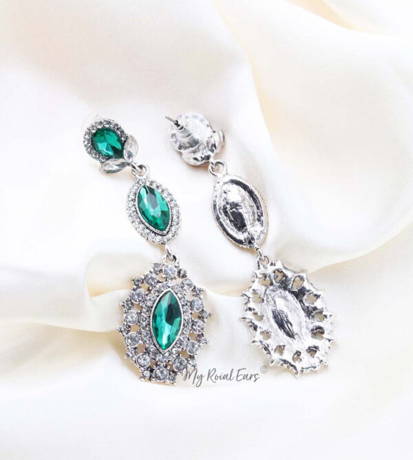 Q.ISABELLA- green crystal glass royal bridal drop earrings - My Roial Ears LTD