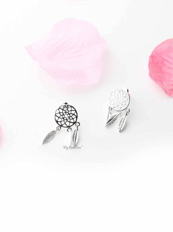 Terminal Silver- round drop leaf stud earrings - My Roial Ears LTD