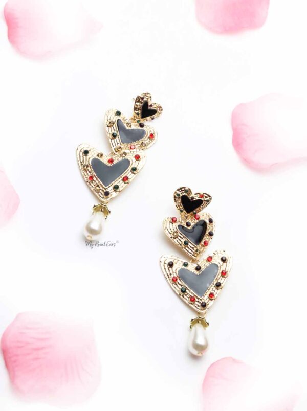 Bell Heather-black and gold love drop earrings - My Roial Ears LTD