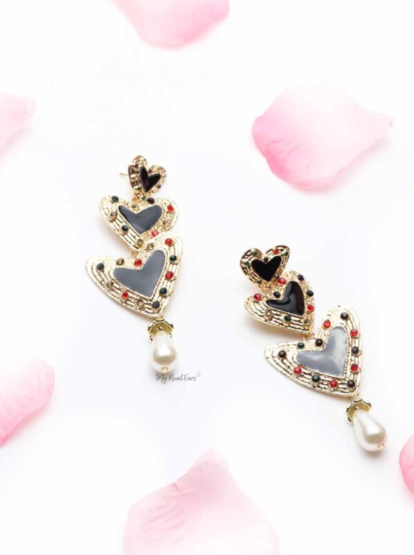 Bell Heather-black and gold love drop earrings - My Roial Ears LTD