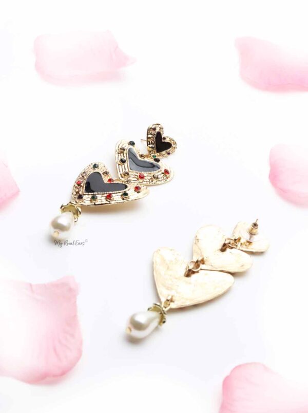 Bell Heather-black and gold love drop earrings - My Roial Ears LTD