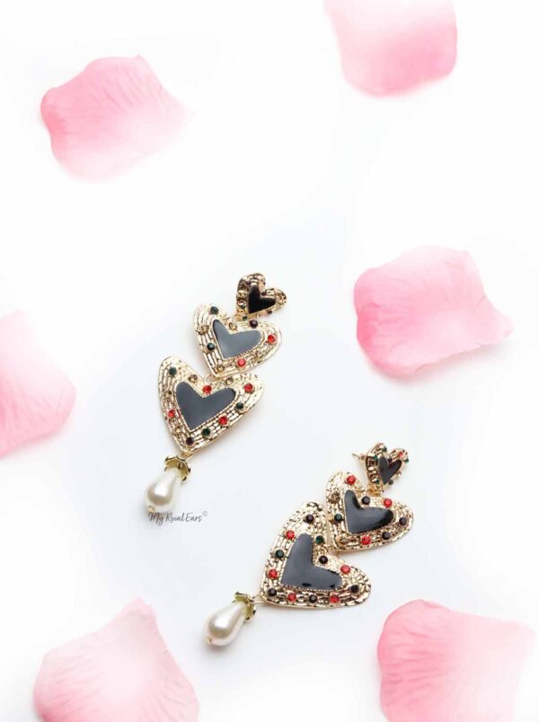 Bell Heather-black and gold love drop earrings - My Roial Ears LTD