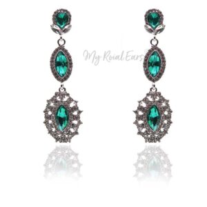 Q.ISABELLA- green crystal glass royal bridal drop earrings - My Roial Ears LTD