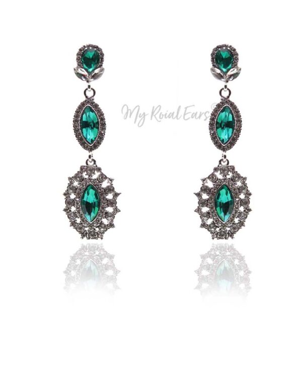 Q.ISABELLA- green crystal glass royal bridal drop earrings - My Roial Ears LTD