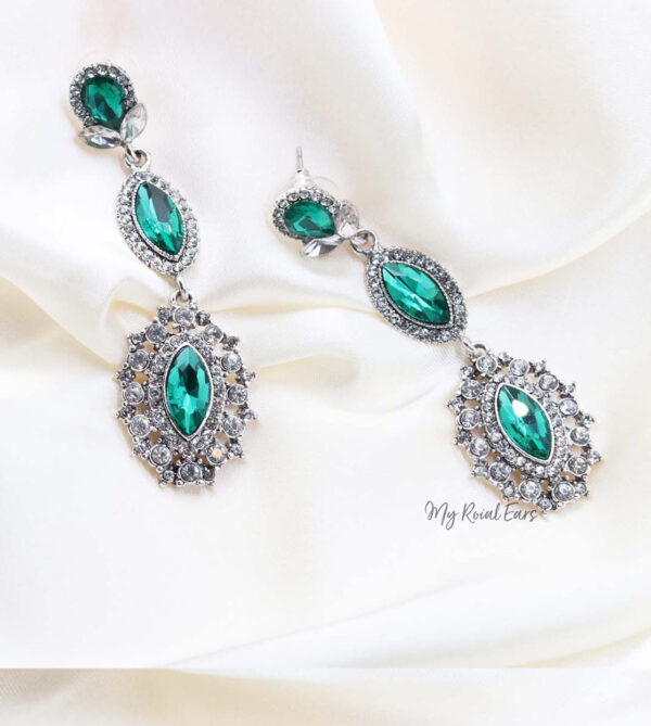 Q.ISABELLA- green crystal glass royal bridal drop earrings - My Roial Ears LTD
