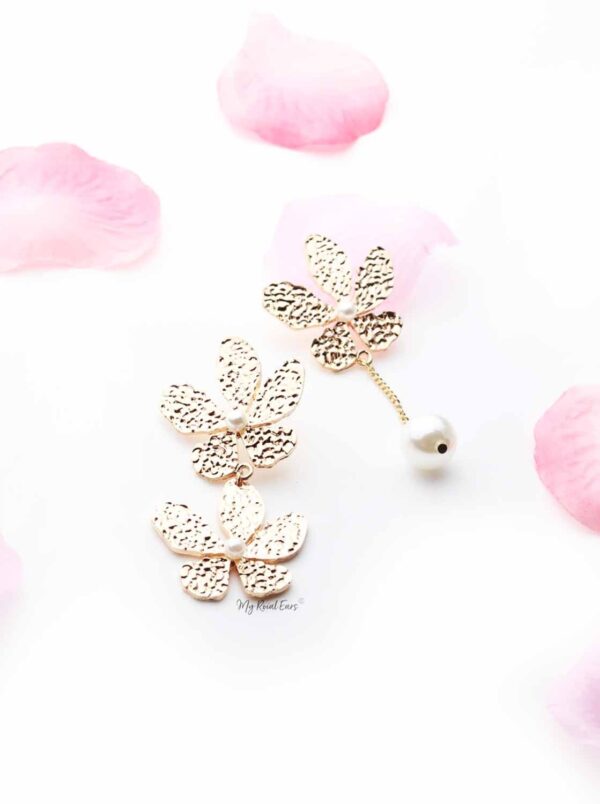 Ajax- gold flower pearl drop earrings - My Roial Ears LTD