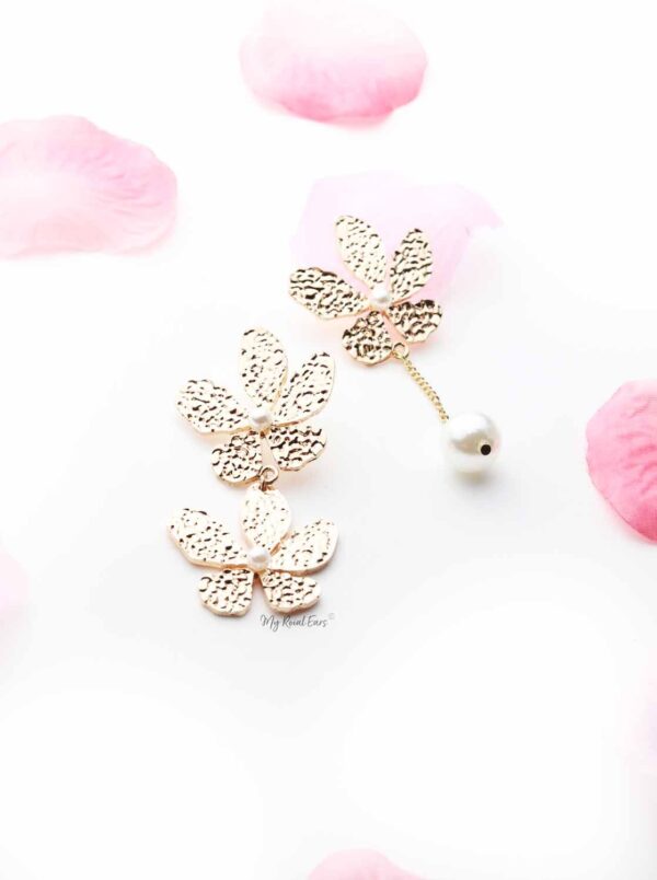 Ajax- gold flower pearl drop earrings - My Roial Ears LTD