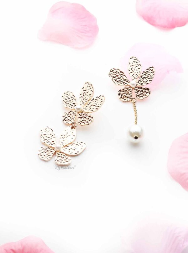 Ajax- gold flower pearl drop earrings - My Roial Ears LTD