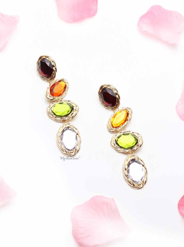 Begonia- multi colour drop gold earrings - Image 2