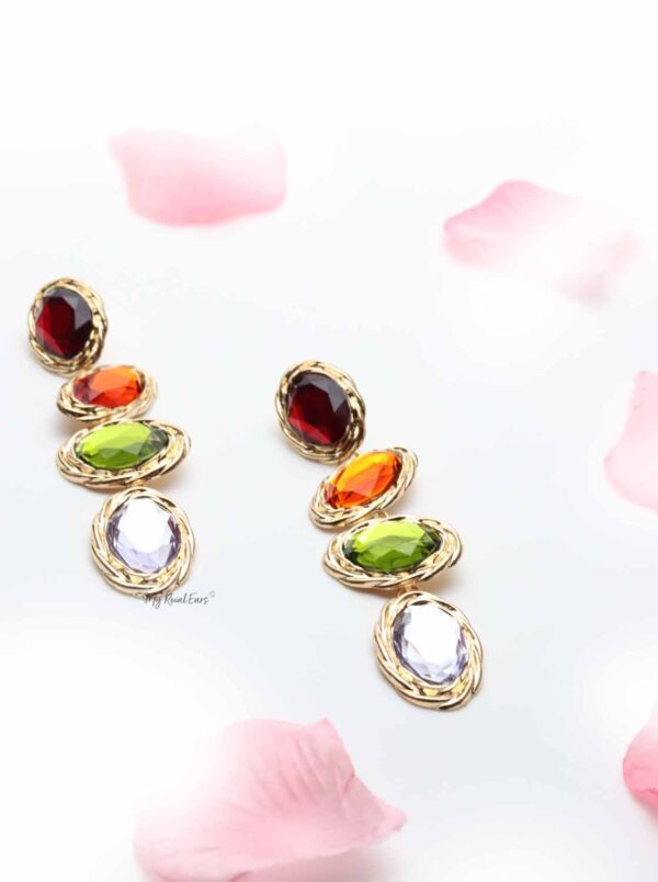 Begonia- multi colour drop gold earrings - Image 4