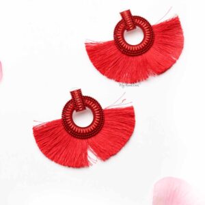 Caladium Red- fan shaped tassel earrings - My Roial Ears LTD
