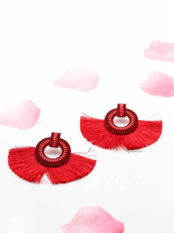 Caladium Red- fan shaped tassel earrings - My Roial Ears LTD
