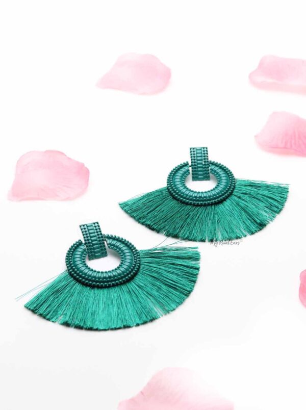 Caladium Red- fan shaped tassel earrings - My Roial Ears LTD