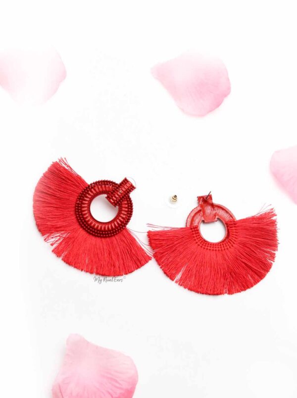 Caladium Red- fan shaped tassel earrings - My Roial Ears LTD