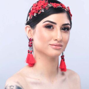 Dahlia RED- fashion chain drop tassel earrings