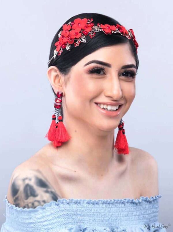 Queen Jane- a red floral handmade headpiece - My Roial Ears LTD