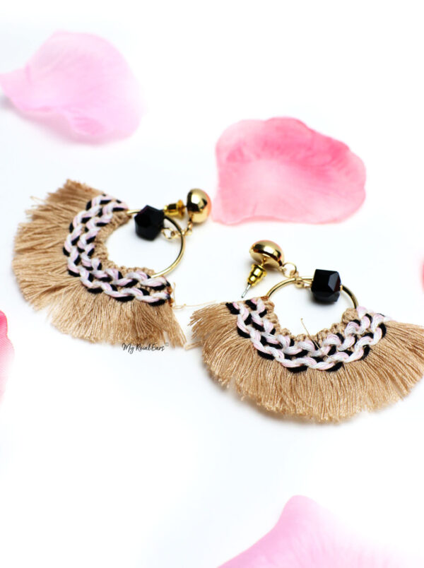 Hibiscus Brown- handmade cute fan shape tassel earrings - Image 3