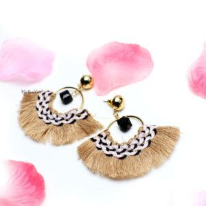 Hibiscus Brown- handmade cute fan shape tassel earrings