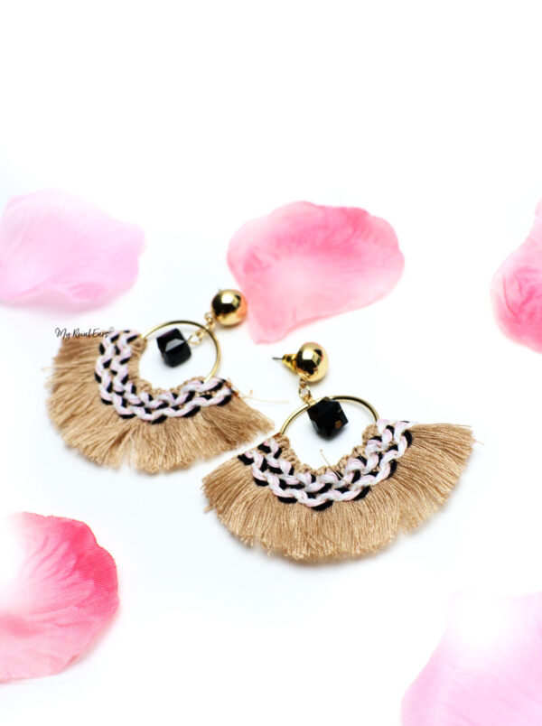 Hibiscus Brown- handmade cute fan shape tassel earrings