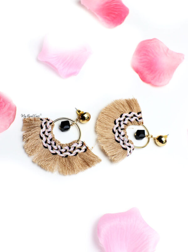 Hibiscus Brown- handmade cute fan shape tassel earrings - Image 2