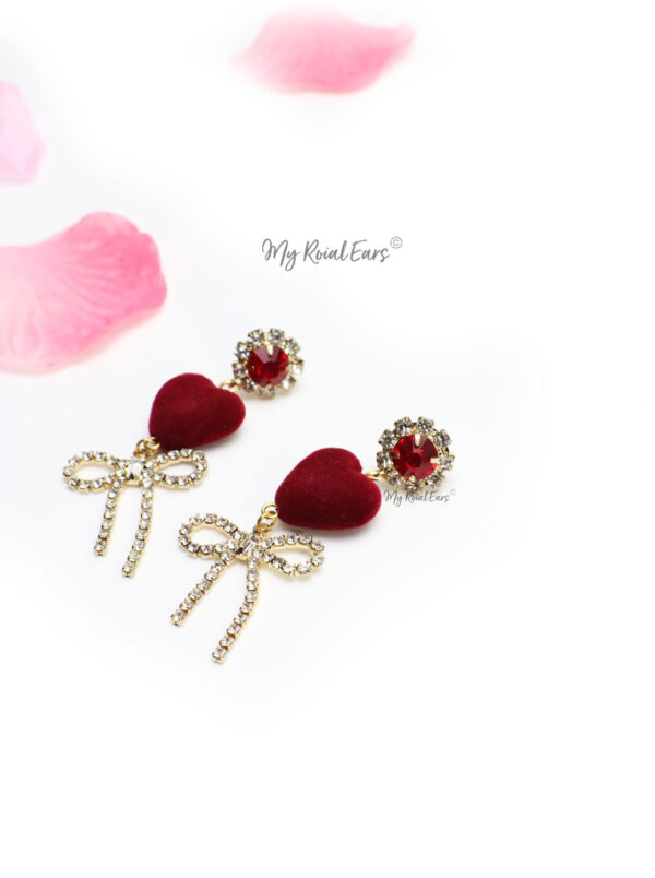 Lady’s Slipper- velvet heart shape crystal drop earrings - Image 2