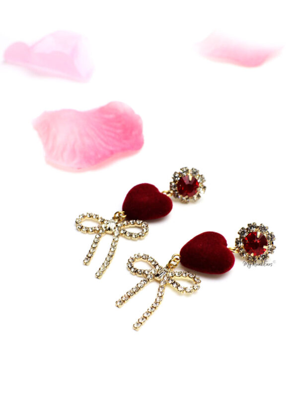 Lady’s Slipper- velvet heart shape crystal drop earrings - Image 5