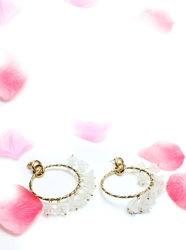 Marigold -dangling floral hoop earrings