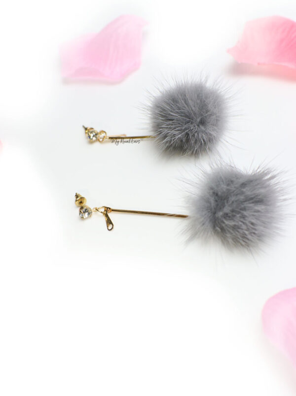 Tulip Grey-fur ball fashion drop earrings - Image 2