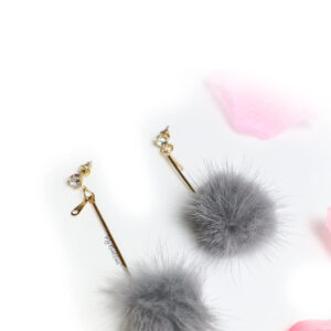 Tulip Grey-fur ball fashion drop earrings