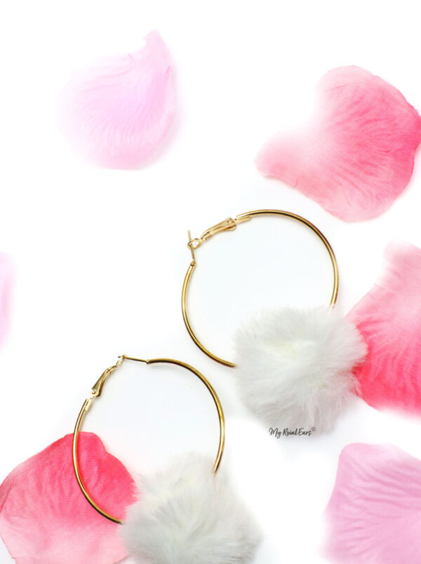 Violets White-  Fun Fur Hoop Earrings - Image 3