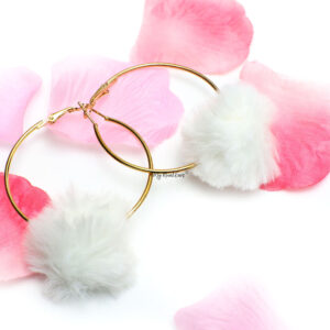 Violets White- Fun Fur Hoop Earrings