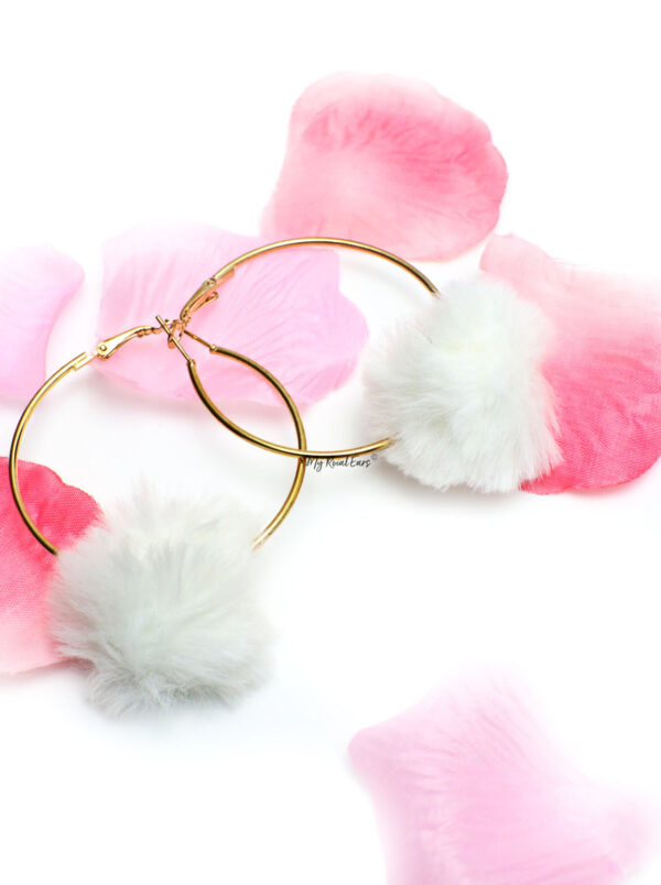 Violets White-  Fun Fur Hoop Earrings