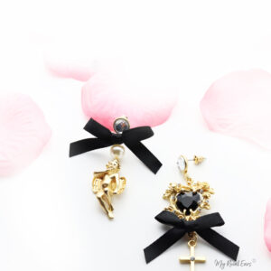 Forget Me Not- Gold Baroque love Angle Bow Earring. - My Roial Ears LTD