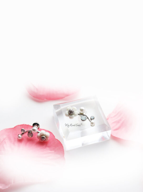 Edelweiss Silver-Shell Pearl Flower Stud - My Roial Ears LTD