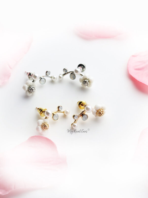 Edelweiss Silver-Shell Pearl Flower Stud - My Roial Ears LTD