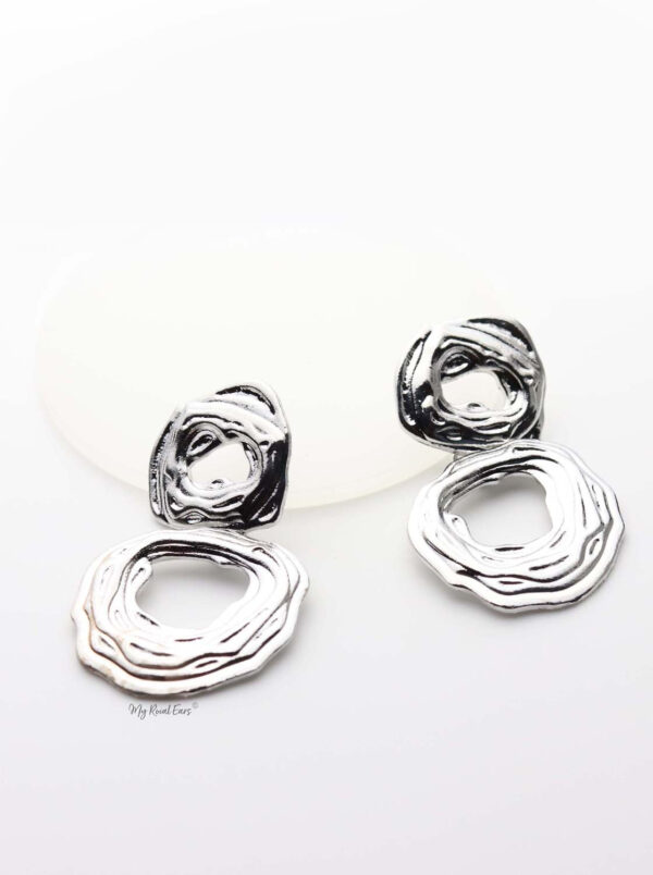 Clio- gold plated lined detailed double hoop drop earrings - My Roial Ears LTD
