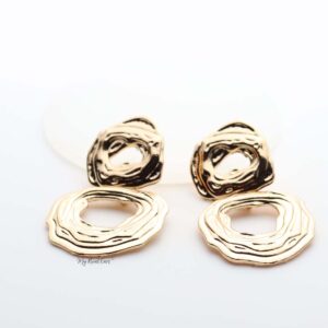 Clio- gold plated lined detailed double hoop drop earrings - My Roial Ears LTD