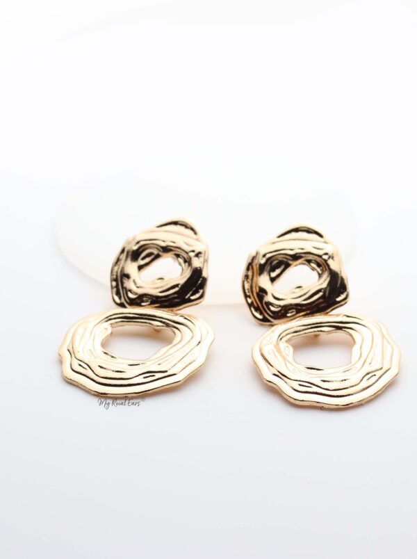 Clio- gold plated lined detailed double hoop drop earrings - My Roial Ears LTD